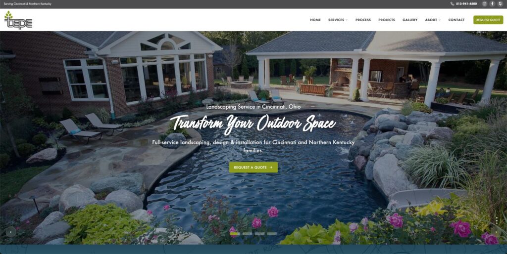 home page example of a landscaping website 
