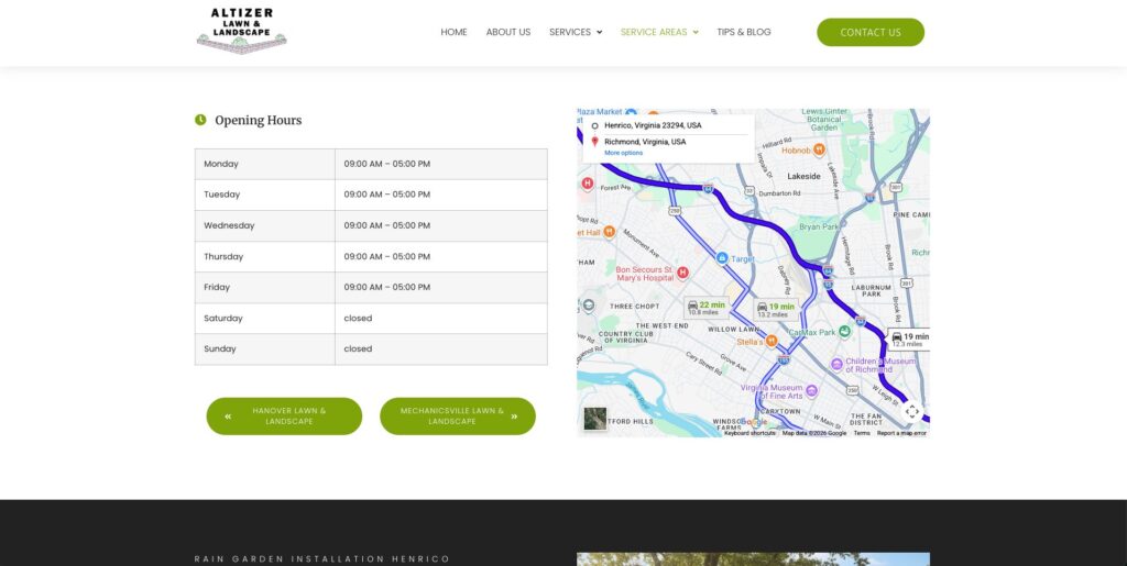 pages showing service area of landscaper 