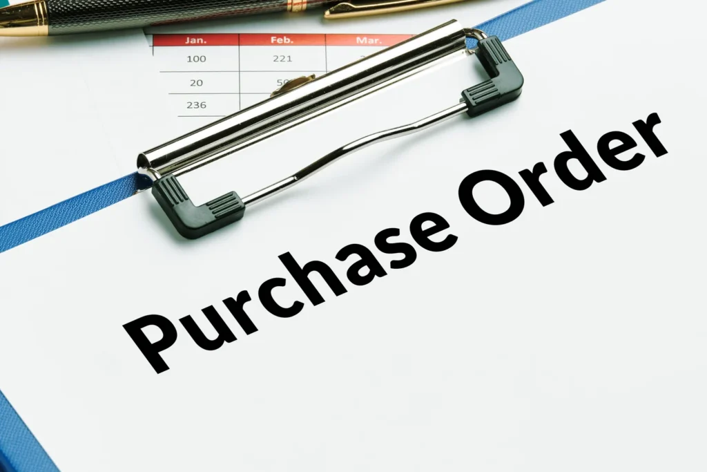 Illustration of a purchase order form template with key fields.