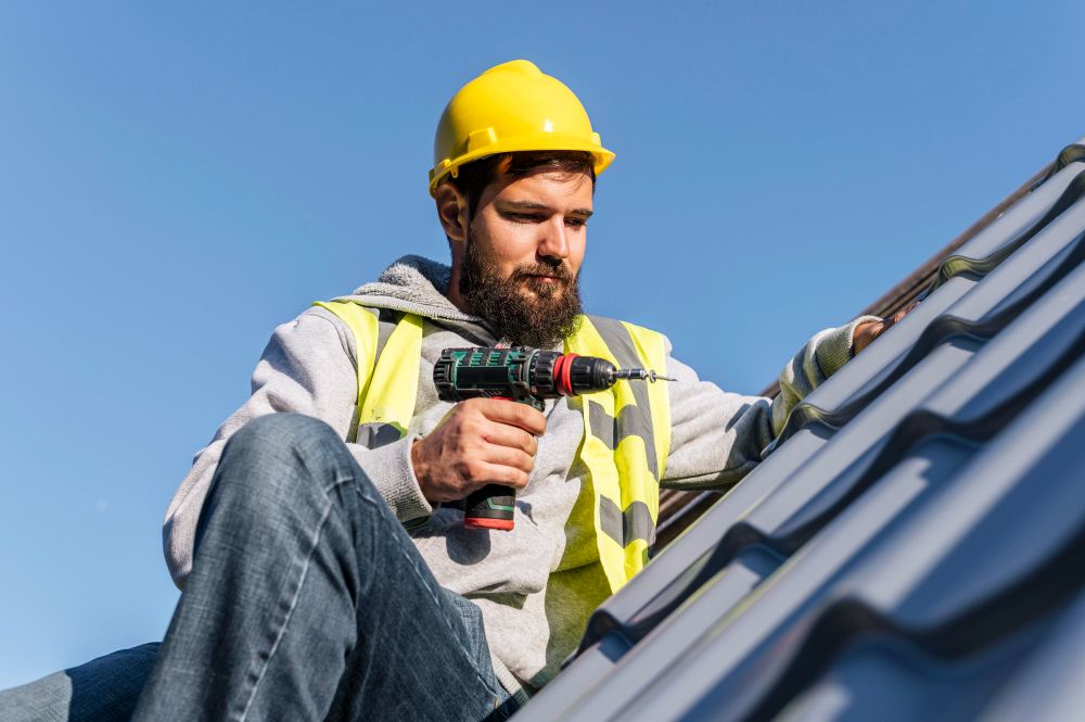 Professional roofer working on a residential roof