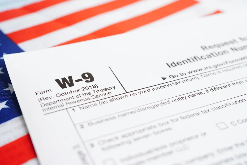 Illustration of filling out a W9 form electronically for tax purposes