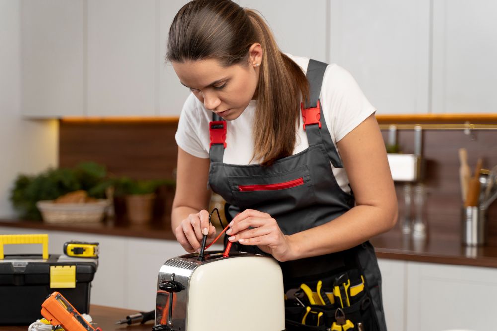 Maintenance technician using tools during an appliance repair