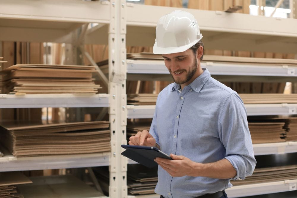 Warehouse worker managing business inventory and stock