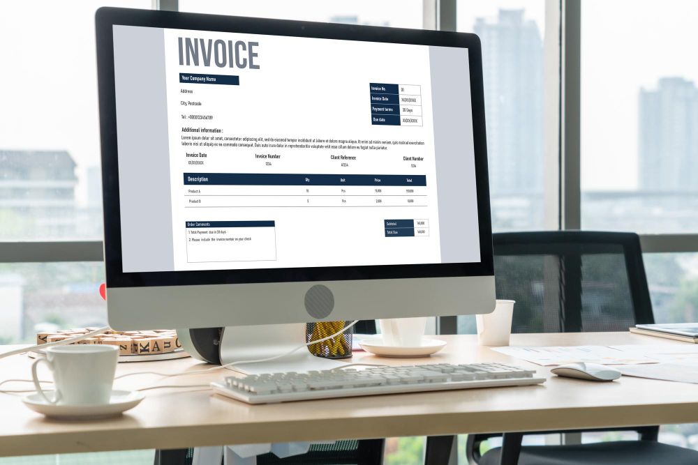 invoice displayed on desktop computer screen