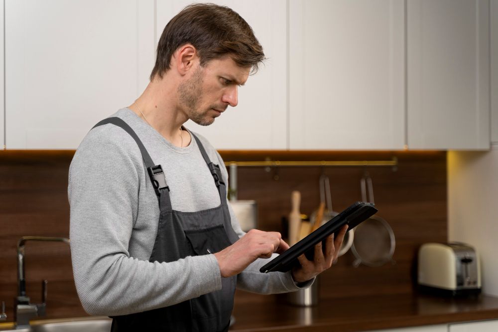 Electrical technician performing maintenance during a service job