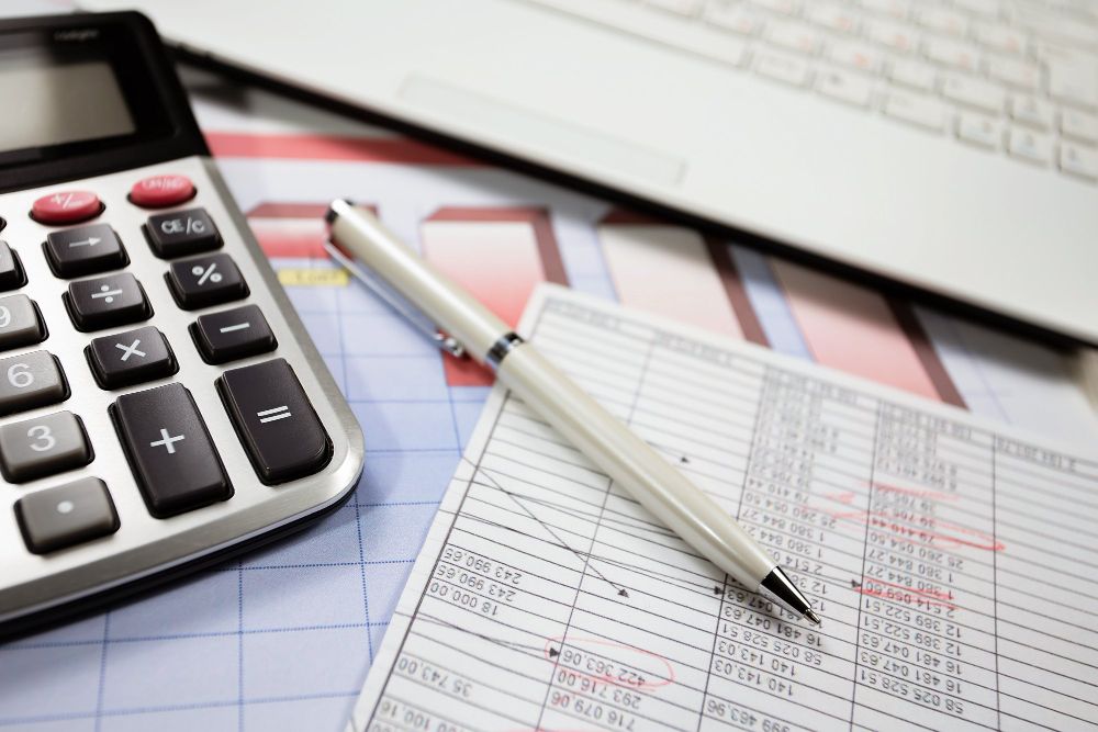 calculator and financial spreadsheet documents