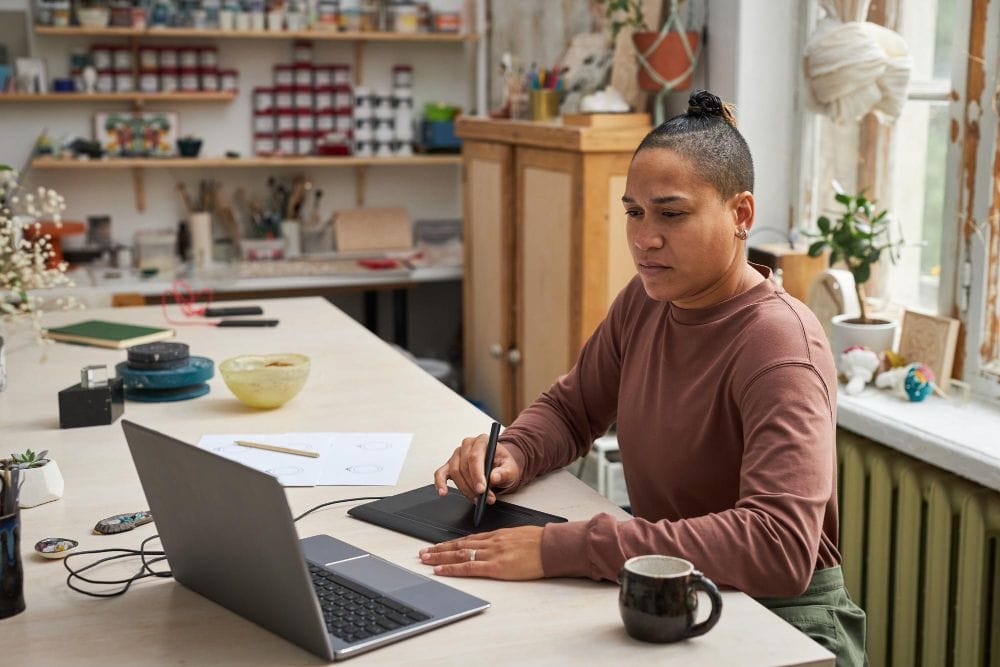 Business owner using a tablet for online payments and billing