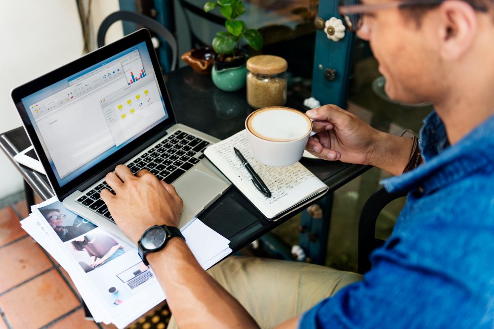 Small business owner working on a laptop