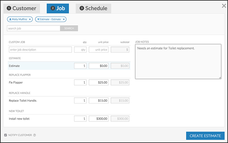 housecall pro dashboard showing an example of the estimate feature